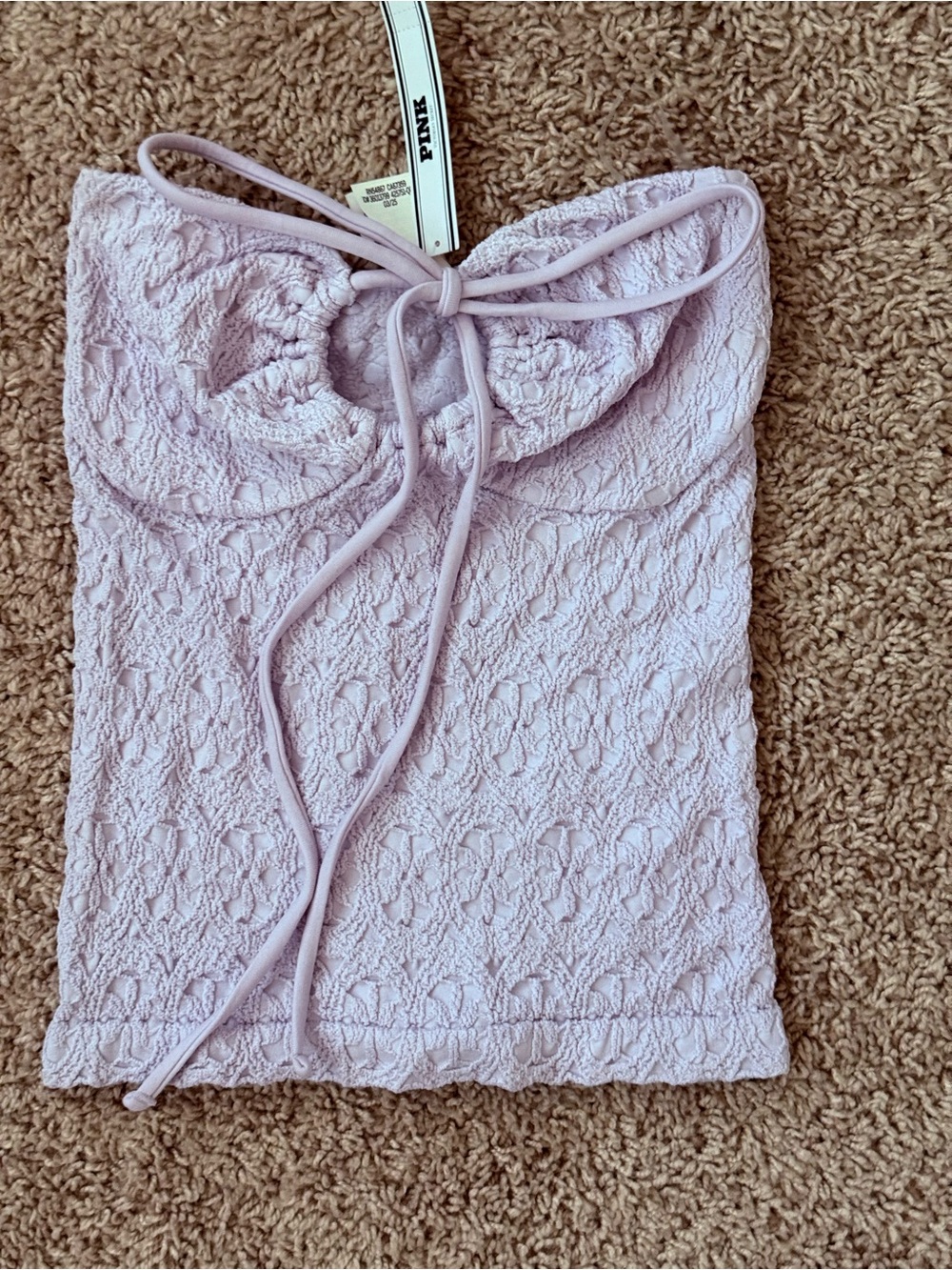 PINK Victoria's Secret Lavender Lace Crochet Tube Top with Tie NWT Medium